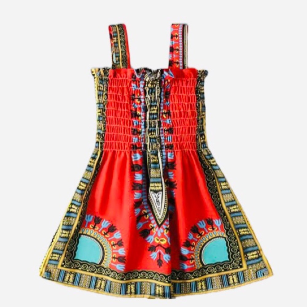 Girl’s African Print Strap Summer Dress Orange